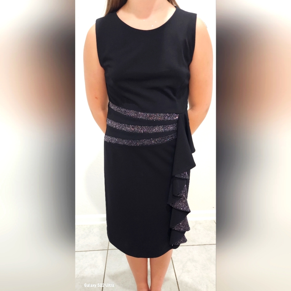 LBD with silver scarf